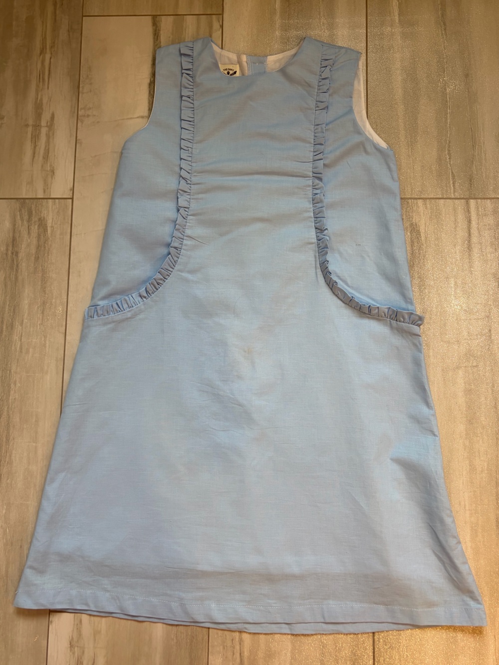 NWT The Oaks Apparel Light Blue Linen Sleeveless Ruffled Shift Dress Girls 14